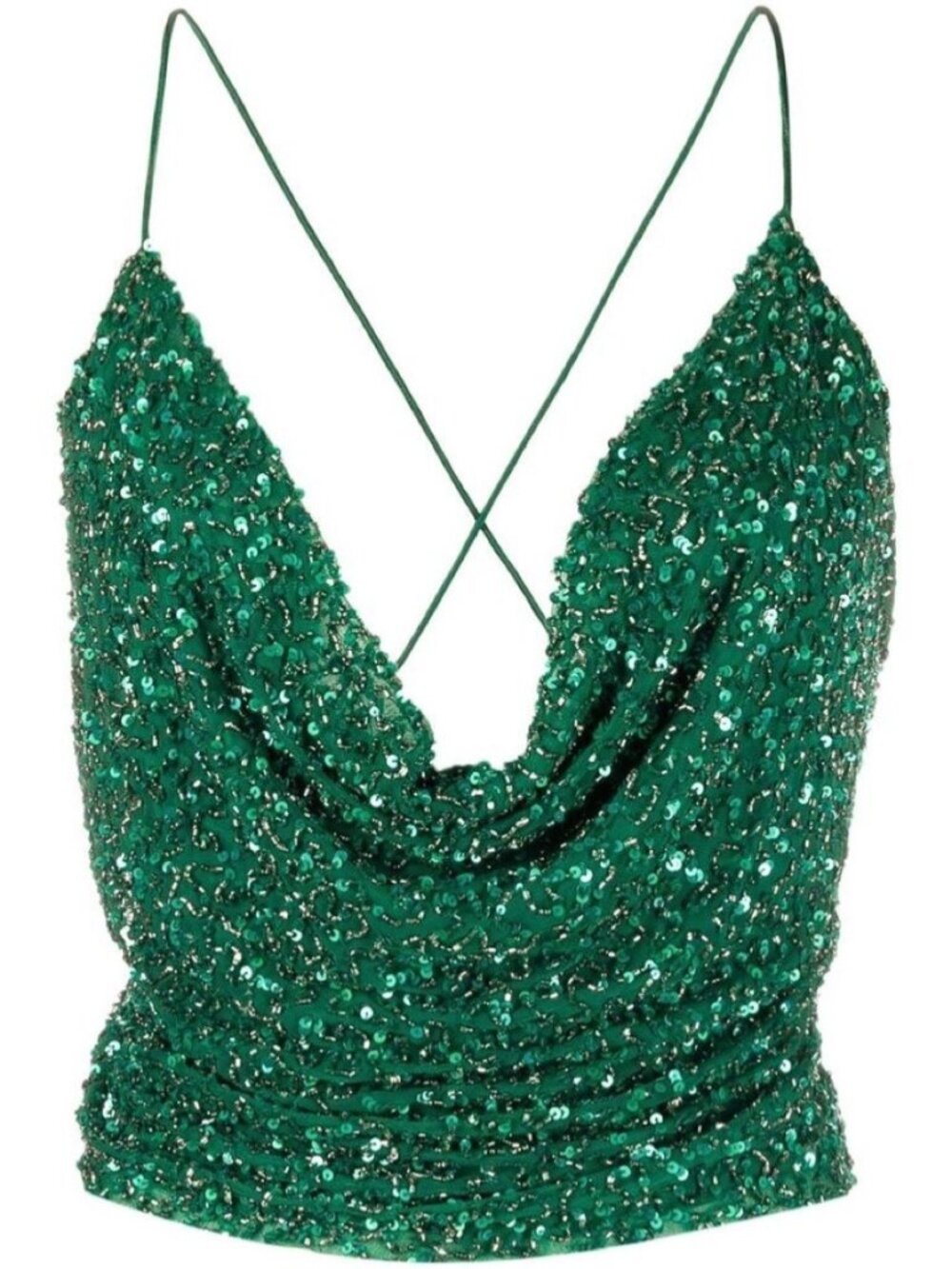 Retrofete Michal Sequin Top Size Large Emerald Green Cowl Neck Club Night Out